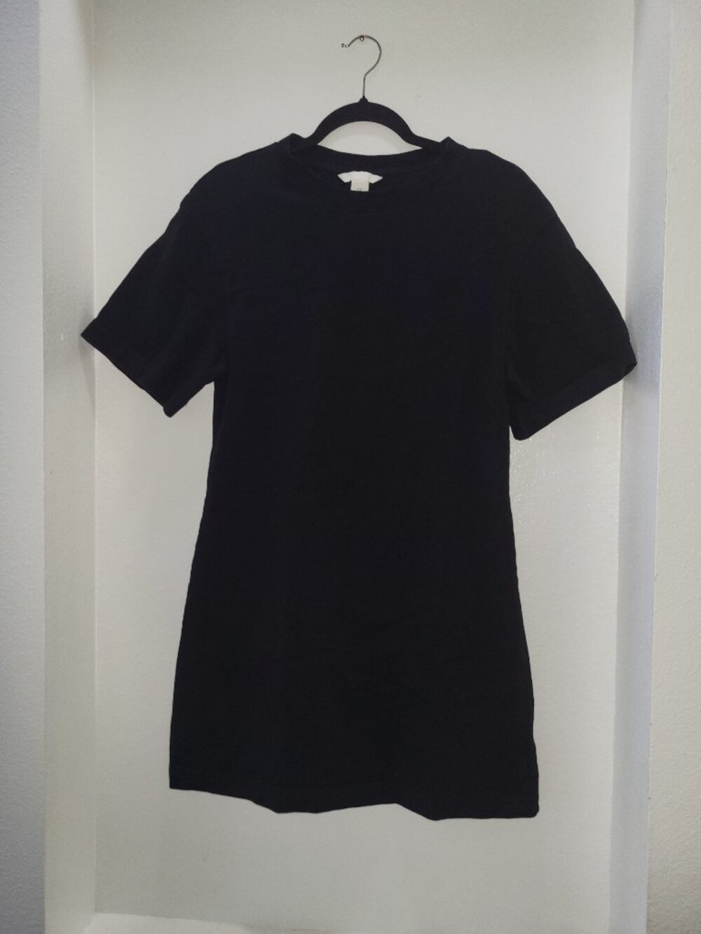 H&M Black Cotton Short Sleeve T-Shirt Dress Crew Neck Relaxed Fit Medium